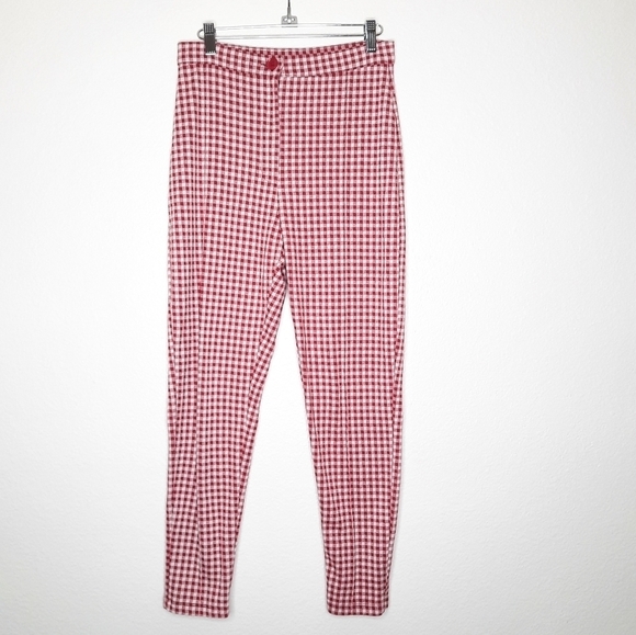 Free People Red and White Checkered Skinny Pants - Picture 3 of 7
